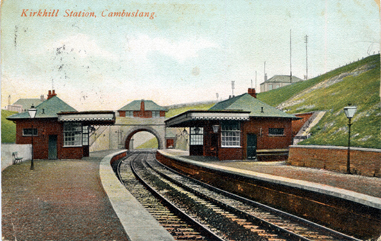 Kirkhill Station - opened 6th January, 1904 - Card dated 1906 - Printed for F. Lithgow, Stationer, Cambuslang.